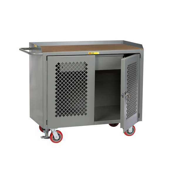 Mobile Bench Cabinets, Perf Doors, 36"W, HD Drawer, 1/4" Hardboard